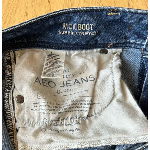 Y2K American Eagle Super Stretch Kick Boot Jeans Womens 12 Angle Wings SHORT 90s - Picture 3 of 9